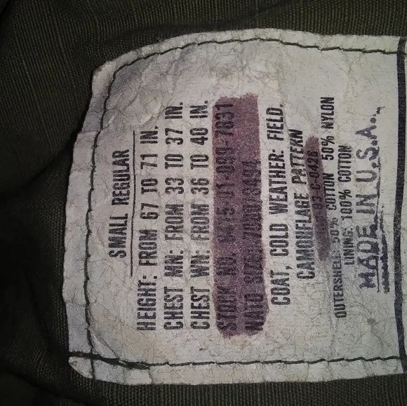 Mens military coat green camo made in the usa by sow-sew inc